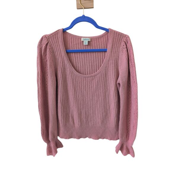 Sundance Crochet Sleeve Wool Blend Ribbed Sweater Size M - Picture 1 of 4